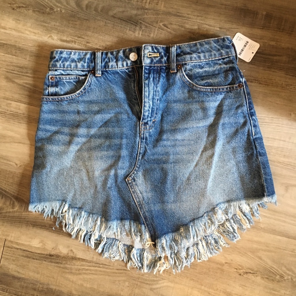 Free People We The Free Bailey Jean Skirt 26 Indigo Blue Frayed
